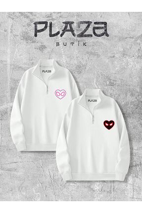 سوئیشرت سفید زنانه ساده Plaza Butik - کد 876341161