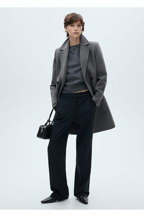 پالتو پشمی طوسی زنانه رگولار MANGO - کد 876374581