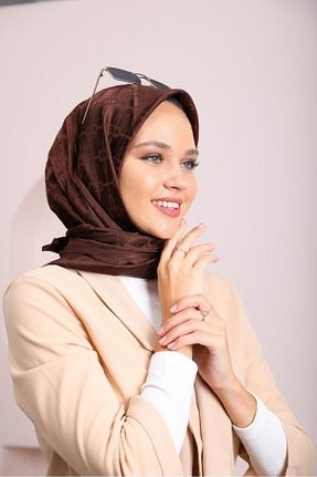روسری قهوه ای پنبه پلی استر lamella - کد 876499241
