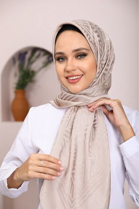 روسری بژ پنبه پلی استر lamella - کد 876580345