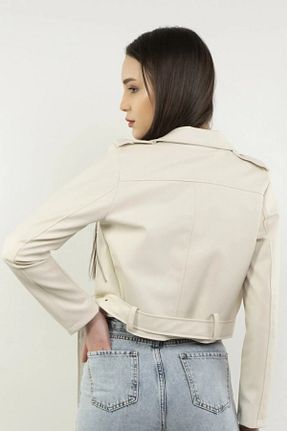 کت سایز بزرگ سفید زنانه چرم مصنوعی X-BI COLLECTİON - کد 868730501