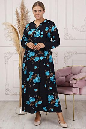 لباس سایز بزرگ سرمه ای زنانه ویسکون LİKAPA - کد 343716572