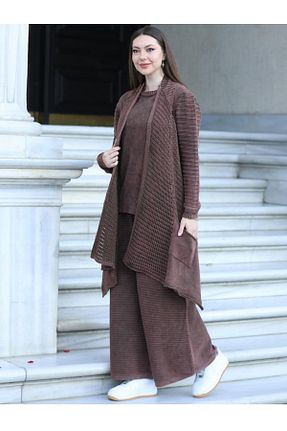 ست بالاتنه و پائین تنه قهوه ای زنانه تریکو Sosyete Kaplumbağa - کد 876626745
