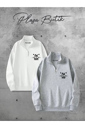 سوئیشرت سفید زنانه ساده Plaza Butik - کد 876627711