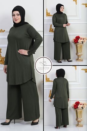 ست بالاتنه و پائین تنه حجاب خاکی زنانه سایز بزرگ tarzımsüper - کد 875810623