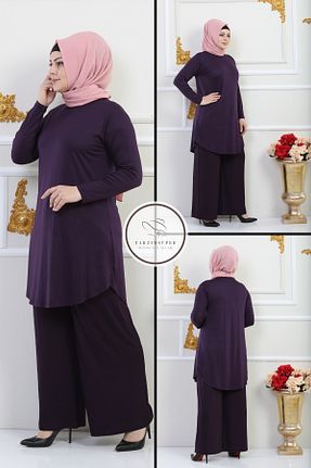 ست بالاتنه و پائین تنه حجاب بنفش زنانه سایز بزرگ tarzımsüper - کد 875810636