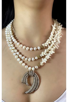 گردنبند مروارید سفید مروارید فرهنگی Takkı by Handan - کد 876679443