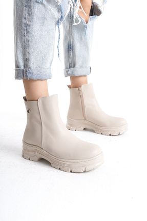بوت / نیم بوت بژ زنانه چرم مصنوعی MANOLYA SHOES - کد 876747065
