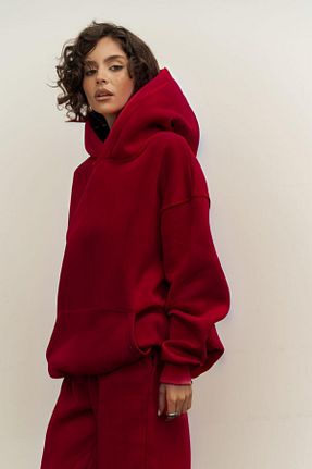 سوئیشرت زرشکی زنانه ساده YAKAMEL - کد 876817420