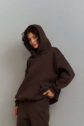 سوئیشرت قهوه ای زنانه ساده YAKAMEL - کد 876817293