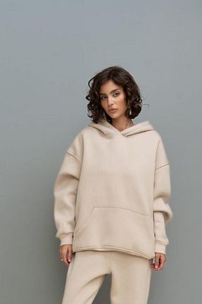 سوئیشرت بژ زنانه ساده YAKAMEL - کد 876817362