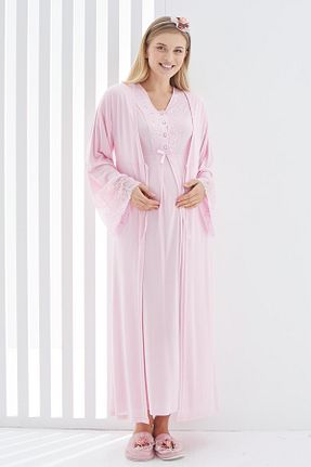 لباس شب بارداری صورتی زنانه ساده ERDENİZ TEKSTİL - کد 876840912
