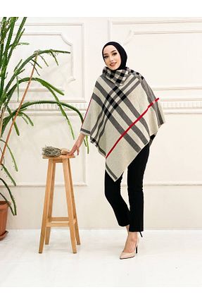 پانچو طوسی زنانه پشمی Abalı - کد 876849275