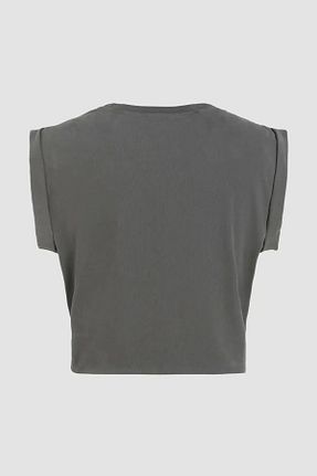 تیشرت طوسی زنانه کروپ فیت Hiccup - کد 876861156