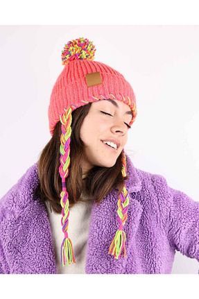 کلاه پشمی صورتی زنانه پنبه - الاستین Happy-Nes - کد 876828343