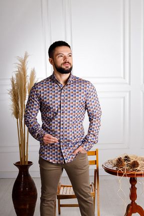 پیراهن قهوه ای مردانه اسلیم فیت Sarar - کد 876870516