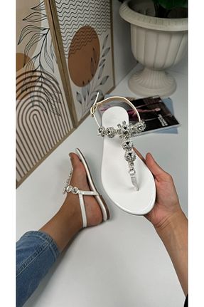 دمپائی سفید زنانه چرم مصنوعی İmerShoes - کد 925855837