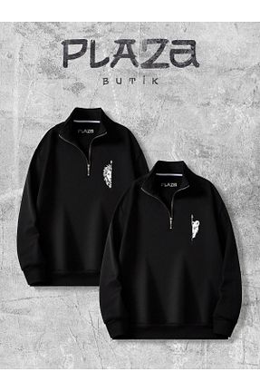 سوئیشرت مشکی زنانه ساده Plaza Butik - کد 867826496