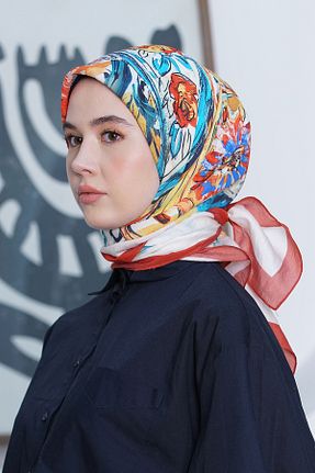 روسری زرشکی پنبه ای Loryan - کد 876928340