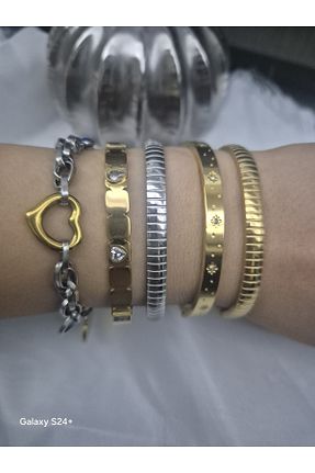 دستبند استیل (فولاد) طلائی زنانه استیل (فولاد) Pinkimaj - کد 879385450