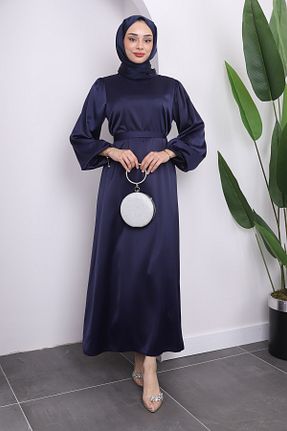 لباس مجلسی حجاب سرمه ای زنانه یقه هالتر İmajButik - کد 838301876