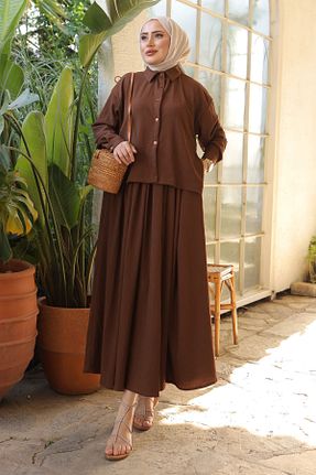 ست بالاتنه و پائین تنه حجاب قهوه ای زنانه رگولار İmajButik - کد 828372062