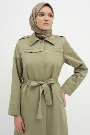 مانتو بلند حجاب خاکی زنانه پنبه ای Tuğba - کد 877078369