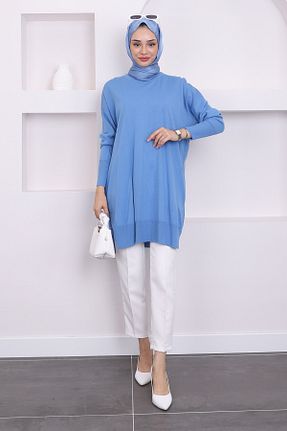 تونیک حجاب سرمه ای زنانه مخلوط پلی استر İmajButik - کد 855368784