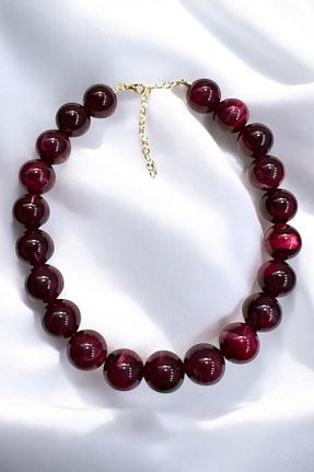 گردنبند جواهر زرشکی زنانه اکریلیک PETEK AKSESUAR - کد 877176724