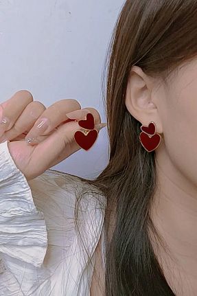 گوشواره جواهر قرمز روکش طلا Glaren - کد 848881782