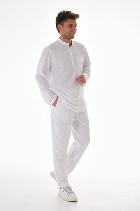 ست بالاتنه و پائین تنه سفید مردانه بافتنی BESEDU - کد 877221222