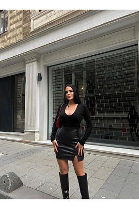 دامن مشکی زنانه چرم مصنوعی LB Laluna Butik - کد 877221114
