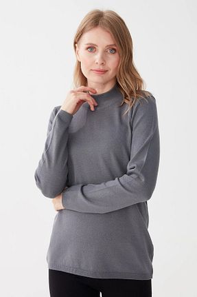 بلوز طوسی زنانه رگولار Desen Triko - کد 877255778