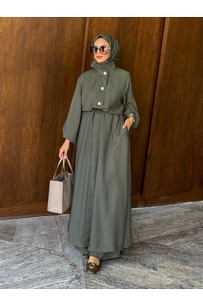 ست بالاتنه و پائین تنه حجاب خاکی زنانه اورسایز sevannaluxurydesign - کد 877263850