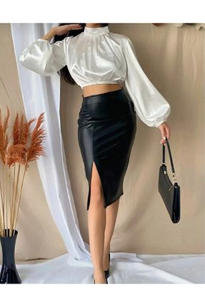 دامن سایز بزرگ مشکی زنانه PU MAROVOAY - کد 877294492