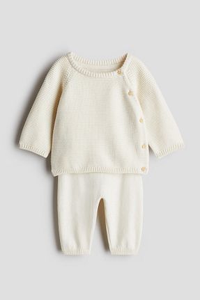 ست بالاتنه و پائین تنه بژ بچه گانه پنبه ای H&M - کد 877378804