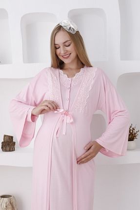 لباس شب بارداری صورتی زنانه ساده ERDENİZ TEKSTİL - کد 864725990