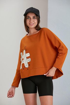 سوئیشرت قهوه ای زنانه چاپی nurneva - کد 814177178