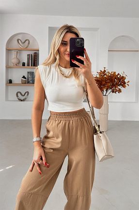 تیشرت بژ زنانه کراپ misigo - کد 815256024