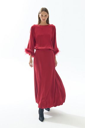 ست بالاتنه و پائین تنه زرشکی زنانه بافتنی Jus De Pommes - کد 877528389