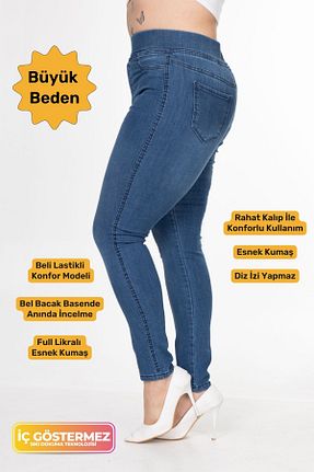 شلوار سایز بزرگ آبی زنانه پنبه ای tarzımsüper - کد 877564953