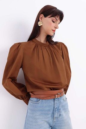 بلوز حجاب قهوه ای زنانه پنبه ای ALLDAY - کد 877602447