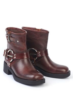 بوت / نیم بوت قهوه ای زنانه چرم خالص KARVENSHOES - کد 877625847