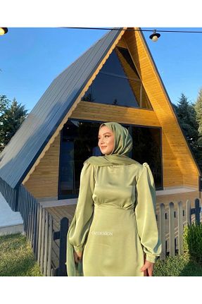 لباس مجلسی حجاب سبز زنانه ساتن ÖZDESİGN - کد 877673168