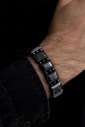 دستبند استیل (فولاد) مشکی مردانه سنگ طبیعی OSMANLI GÜMÜŞ - کد 388865200