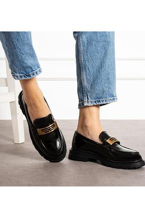کفش لوفر مشکی زنانه چرم لاکی MİSS PARK MODA - کد 877704140