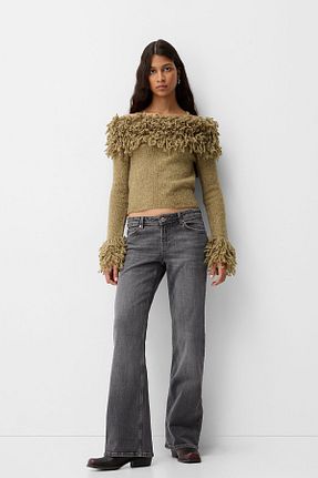 شلوار جین طوسی زنانه رگولار Bershka - کد 877721072
