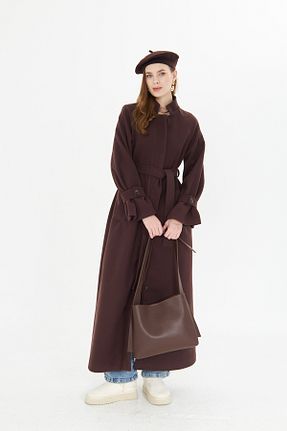 پالتو پشمی حجاب قهوه ای زنانه رگولار azeemprive - کد 875157744