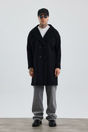 پالتو پشمی مشکی مردانه اورسایز İLKCET MODA - کد 875639012