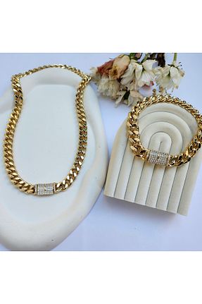 ست جواهر طلائی زنانه استیل ضد زنگ SİNEMKORTEL TAKI - کد 875601139